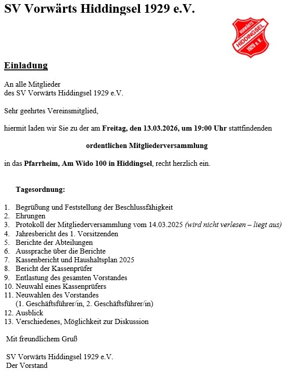 Jahreshauptversammlung 2026